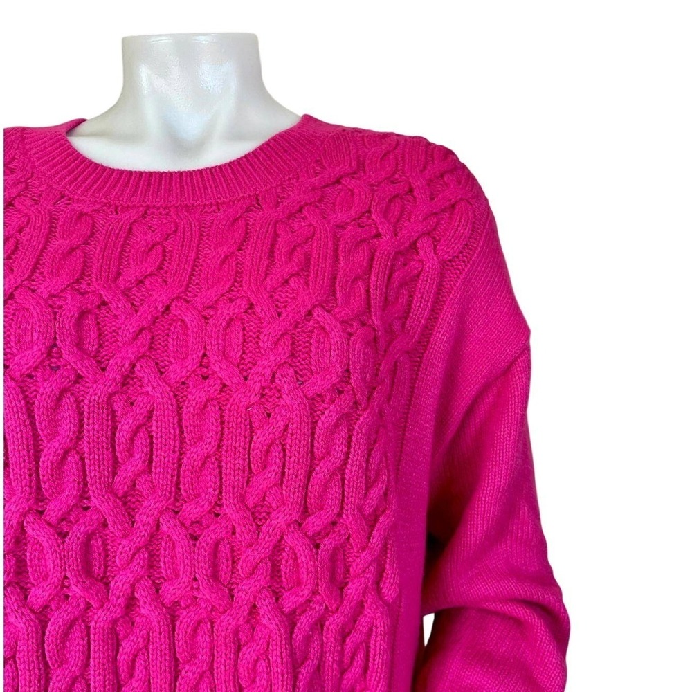 Tommy Hilfiger Women Cable Knit Sweater Pink Crew Neck XL Barbiecore Preppy Cozy